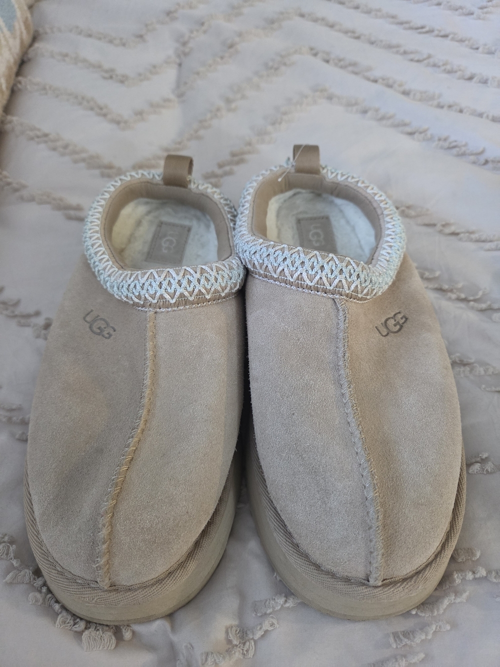 UGG Kids Tan Suede Slip-On Moccasins with Plush Lining